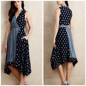 Anthropologie Maeve Paisley Bandana Patchwork Motif Midi Knee Length Dress, Sz 2